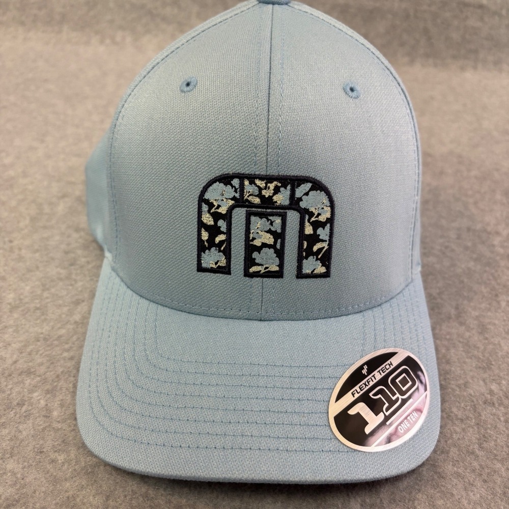 TravisMathew Packing List Hat Mens Light Blue Floral Logo Flexfit 110 Snapback